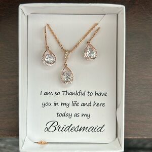 NEVER WORN event rose gold earrings and necklace set